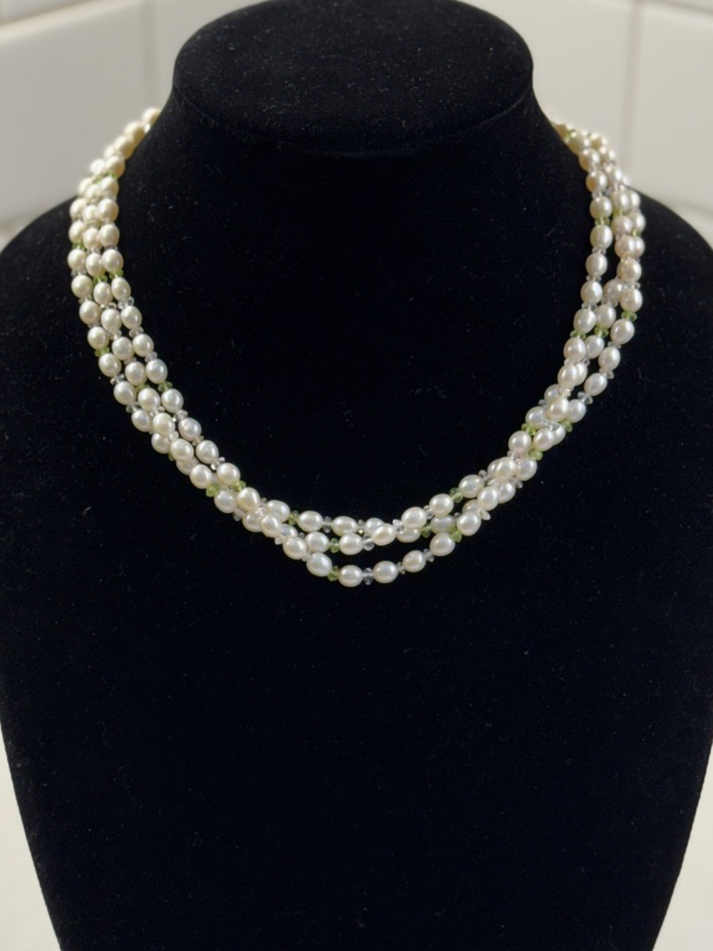Pearl and Peridot Necklace with Sterling Silver Clasp